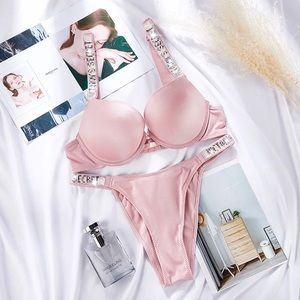 VERY SEXY Rose Gold Shine Strap Push-Up Bra And Underwear Set $95